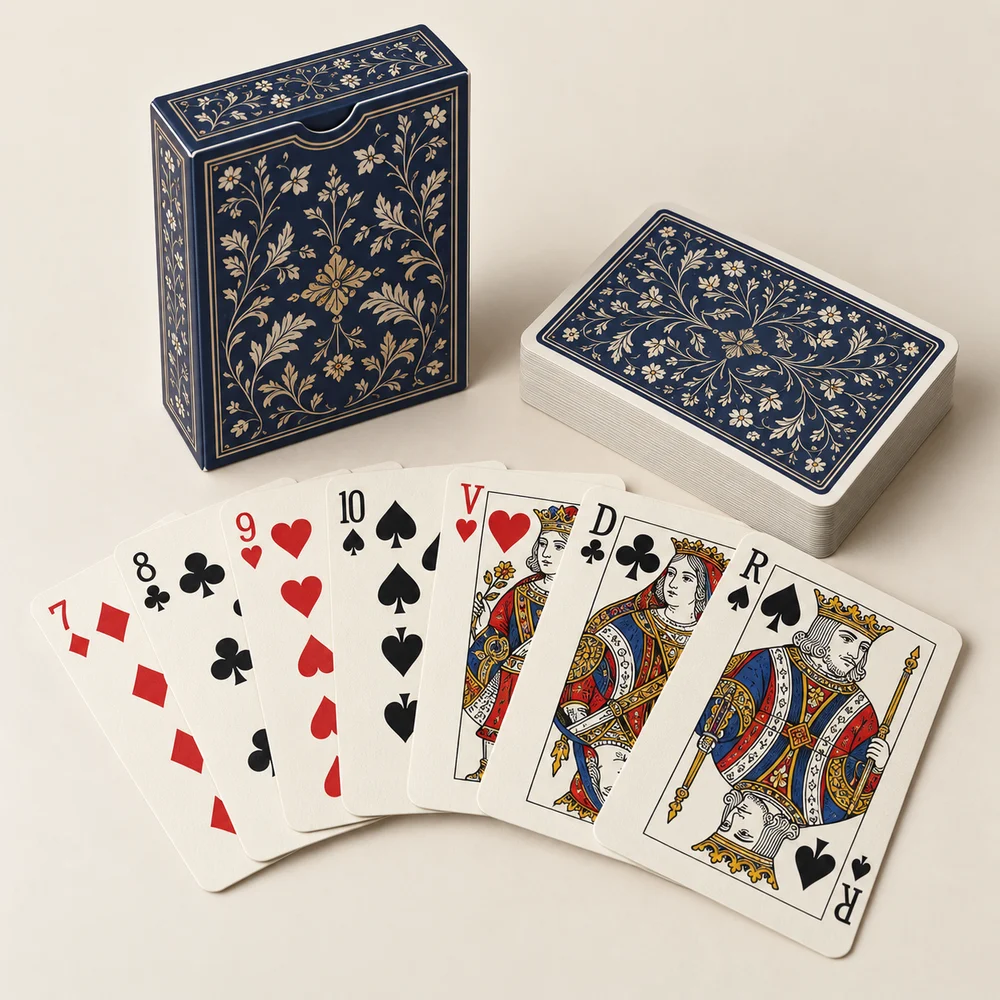 Jeu de belote personnalisé · 32 cartes — exemple de personnalisation, visualisation