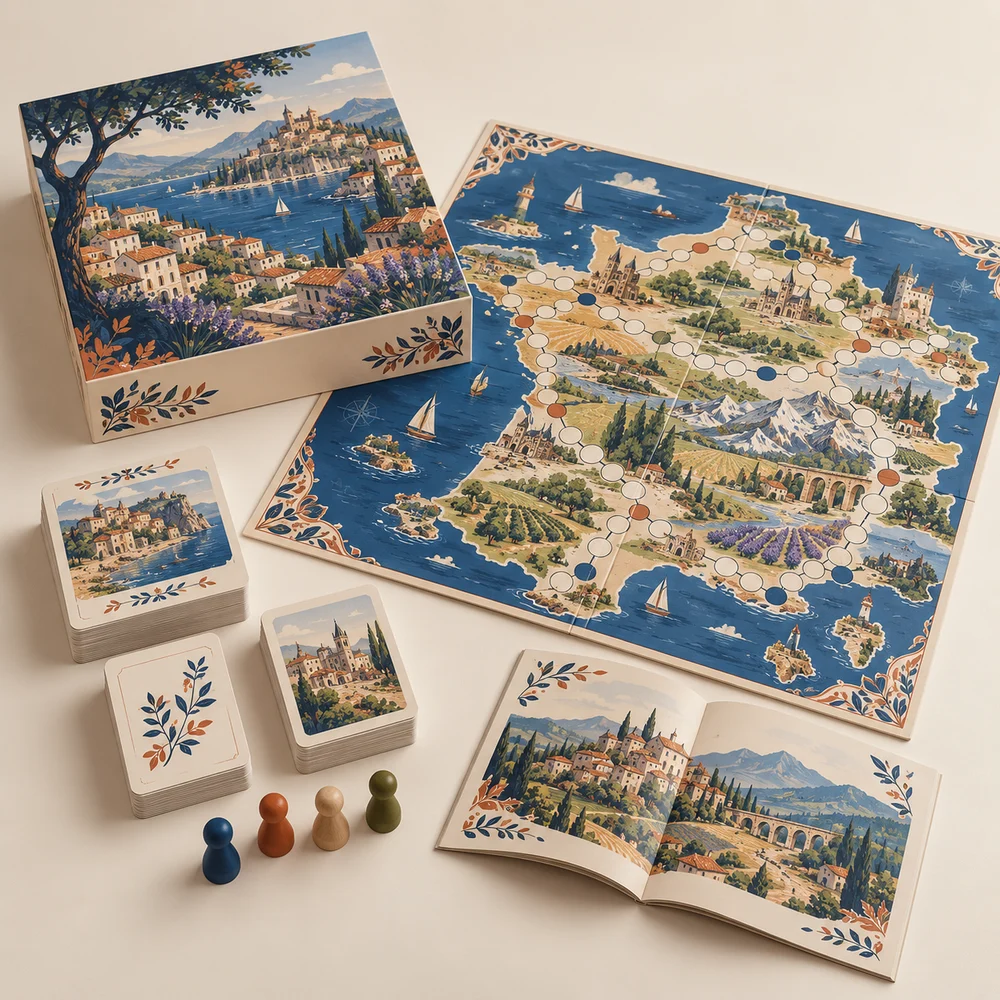 Jeu de plateau · découverte d’un territoire — exemple de personnalisation, visualisation